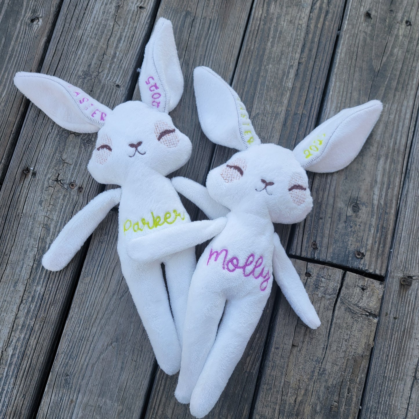 Custom Embroidered Bunny – Handmade Easter Plush