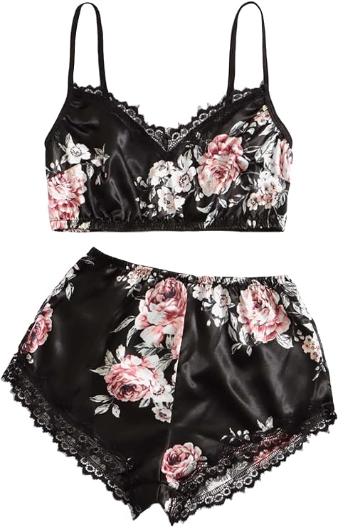 Lace Cami Top with Satin Shorts