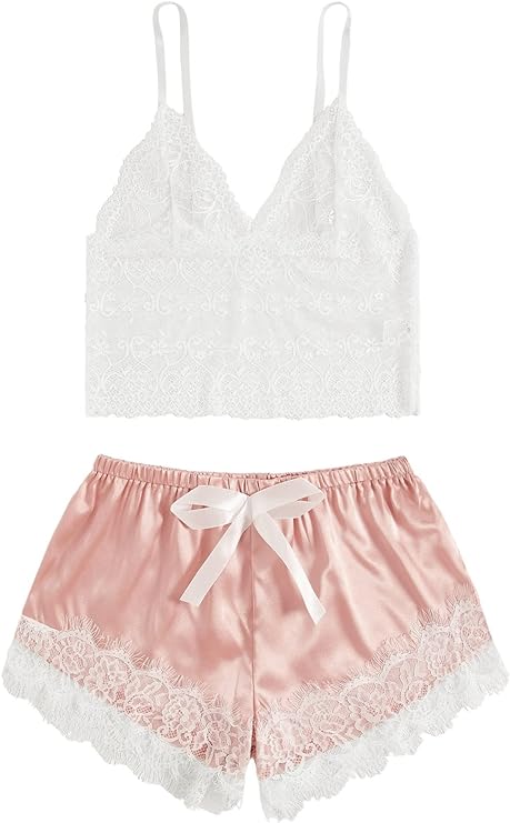 Lace Cami Top with Satin Shorts