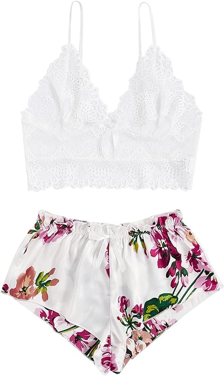Lace Cami Top with Satin Shorts