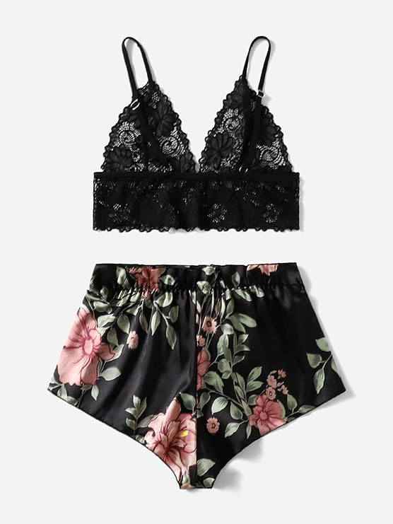 Lace Cami Top with Satin Shorts