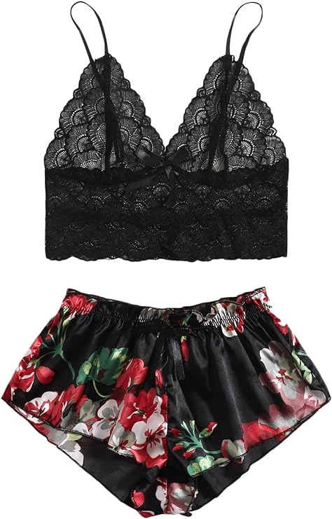 Lace Cami Top with Satin Shorts