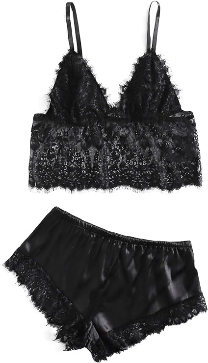 Lace Cami Top with Satin Shorts