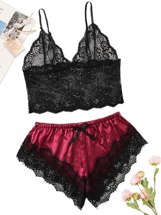 Lace Cami Top with Satin Shorts