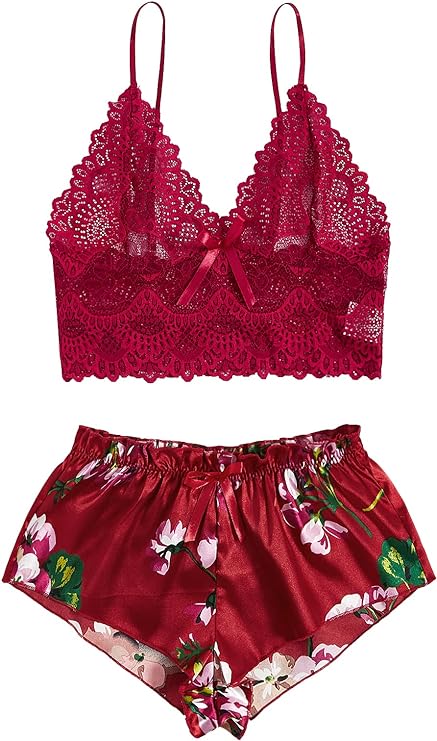 Lace Cami Top with Satin Shorts