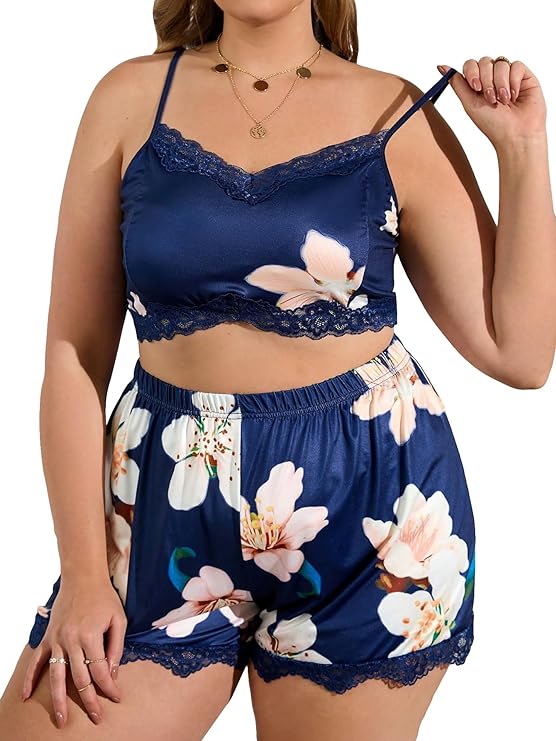 Lace Cami Top with Satin Shorts