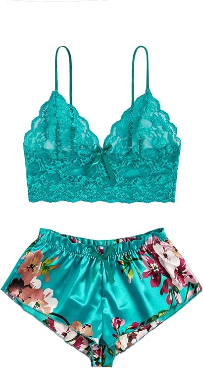 Lace Cami Top with Satin Shorts