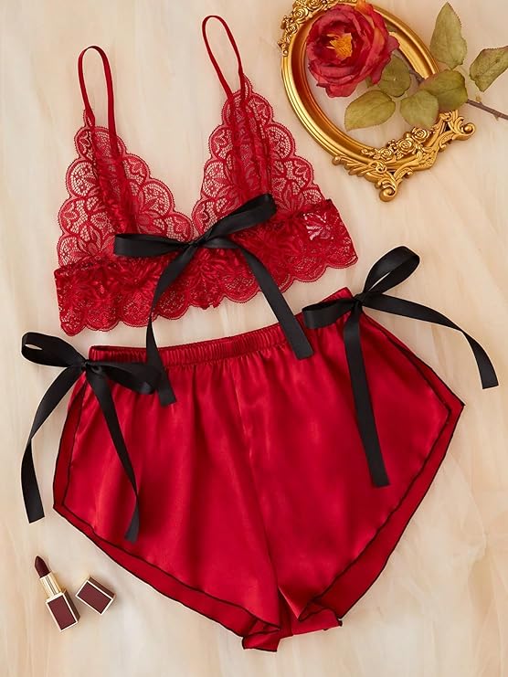 Lace Cami Top with Satin Shorts