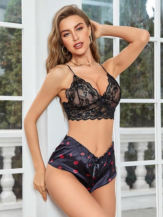 Lace Cami Top with Satin Shorts