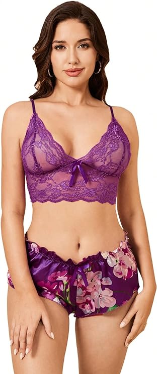 Lace Cami Top with Satin Shorts