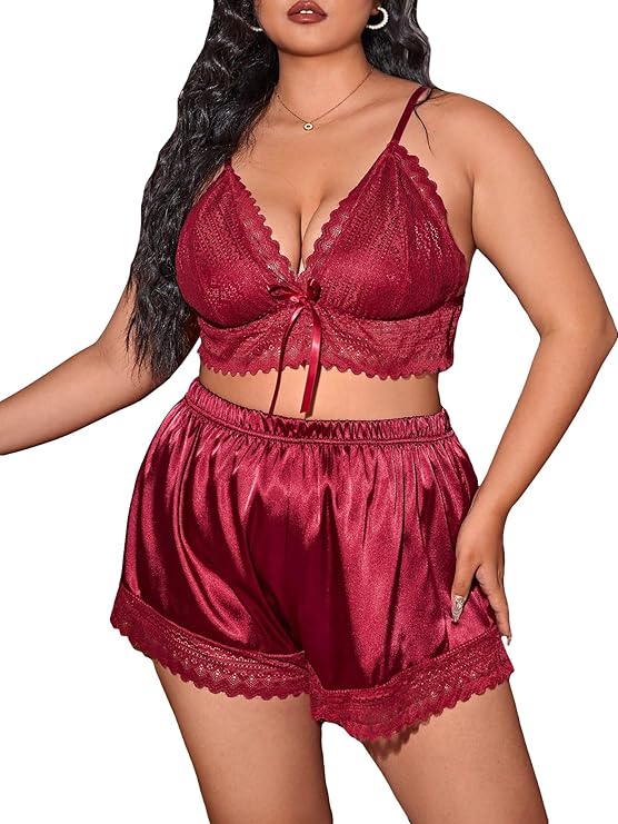 Lace Cami Top with Satin Shorts