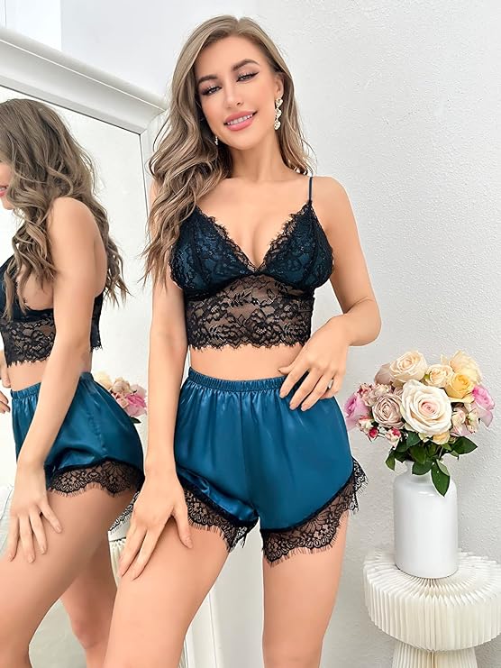 Lace Cami Top with Satin Shorts