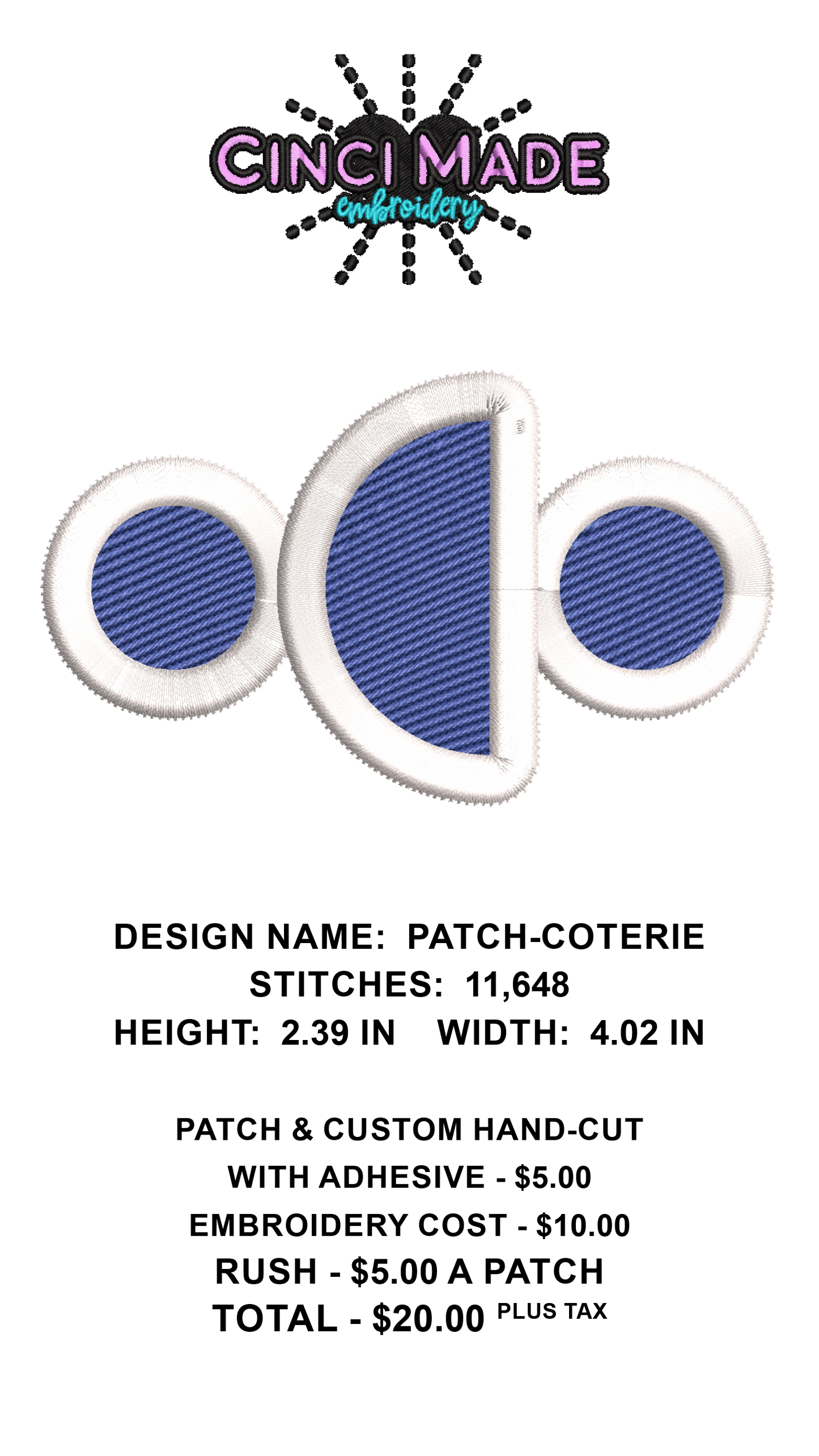 Coterie Patch, Custom Hand-Cut with Adhesive
