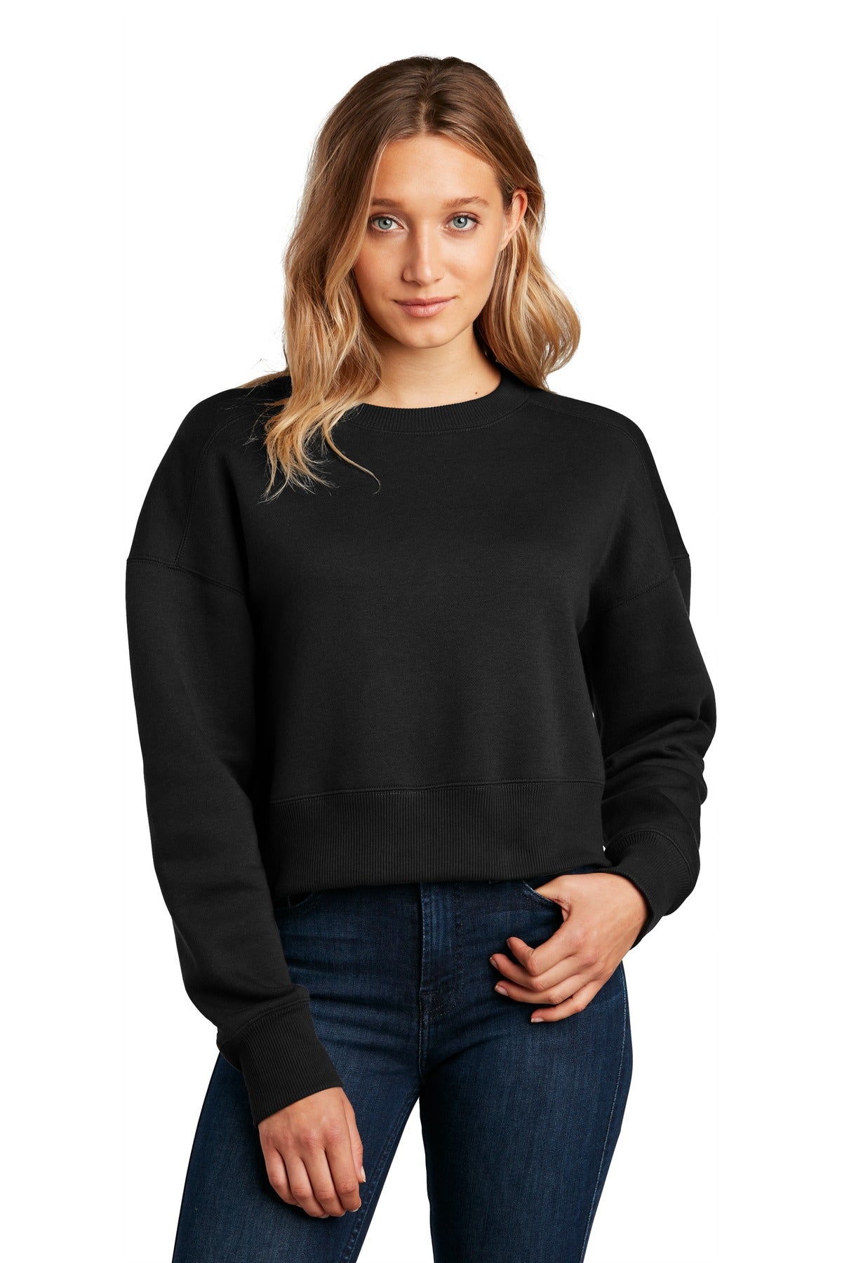 District Women's Perfect Weight Fleece Cropped Crew - BEYOUTIFUL - DT1105