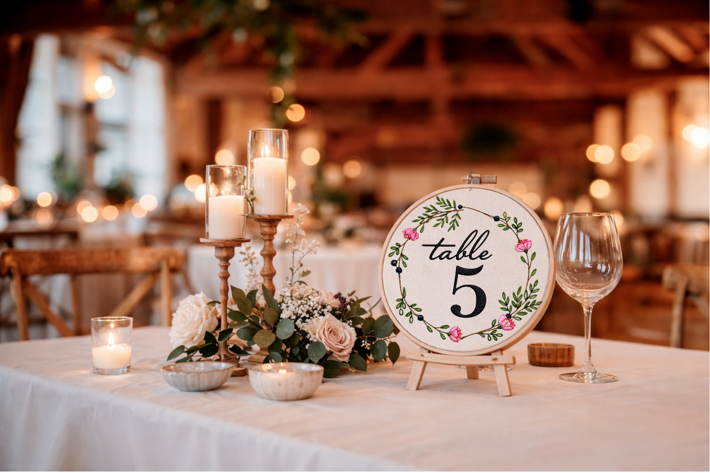 Embroidered Hoop Table Numbers - Standing Hoop Wedding Decor