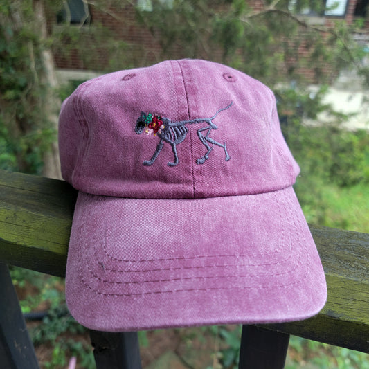 Skelly Cat - Embroidered Pigment-Dyed Cap