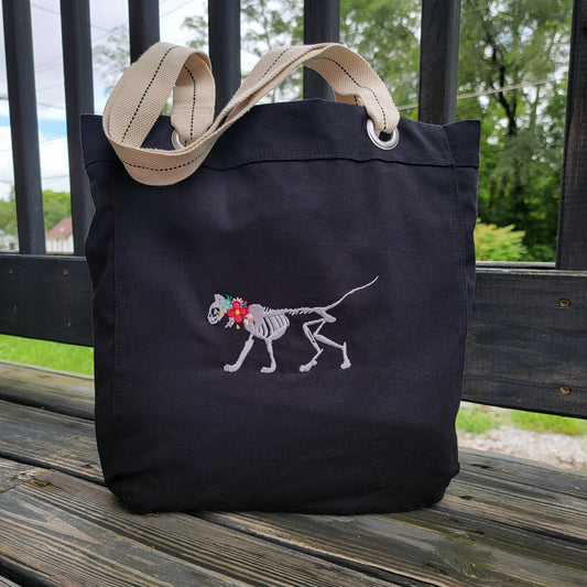 Skelly Cat - Embroidered Premium Tote