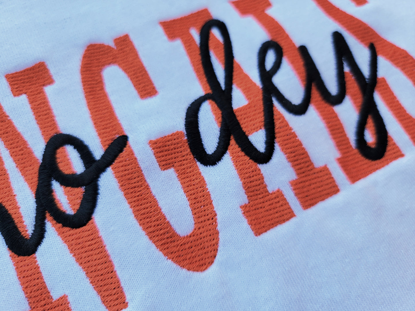 Bengals T-Shirt - Who Dey Script with the Ben-Gal Cheerleaders Silver B Patch