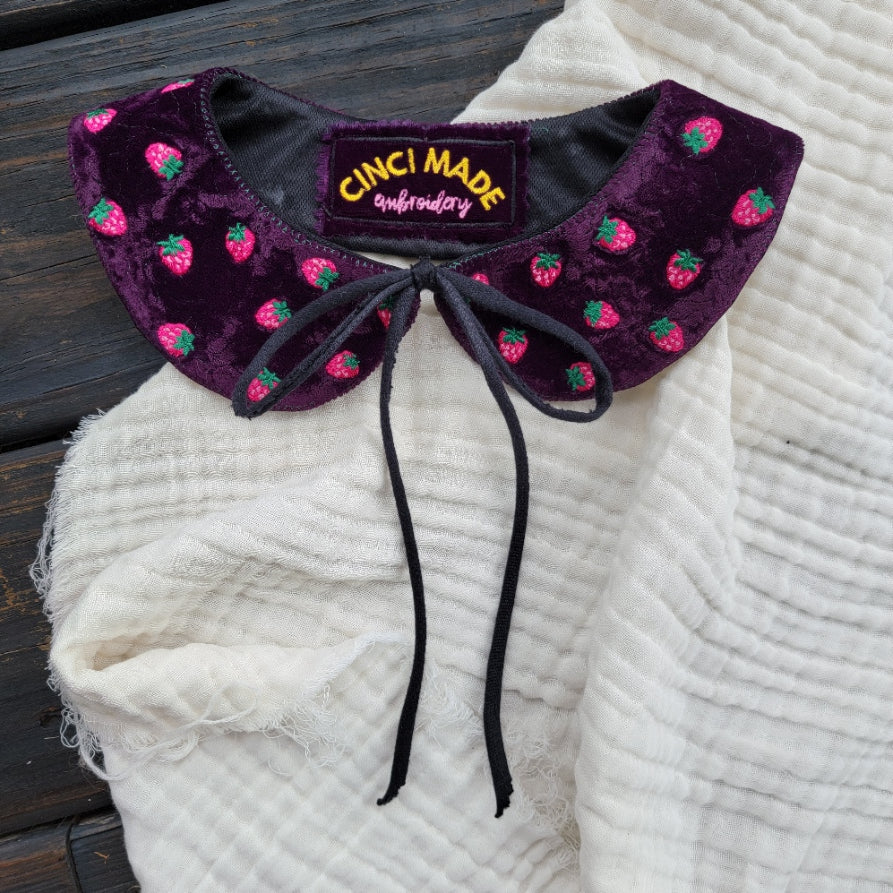 Purple Velvet Strawberry Field - Detached Peter Pan Collar