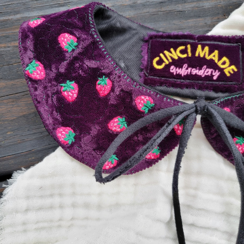Purple Velvet Strawberry Field - Detached Peter Pan Collar