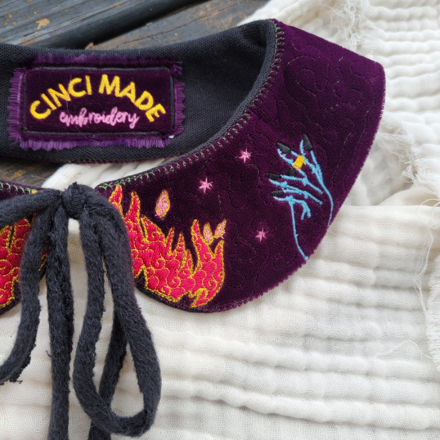 Purple Velvet Fire Spell - Detached Peter Pan Collar