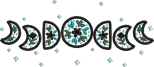 Floral Moon Phases - Embroidered Black Crewneck Sweatshirt