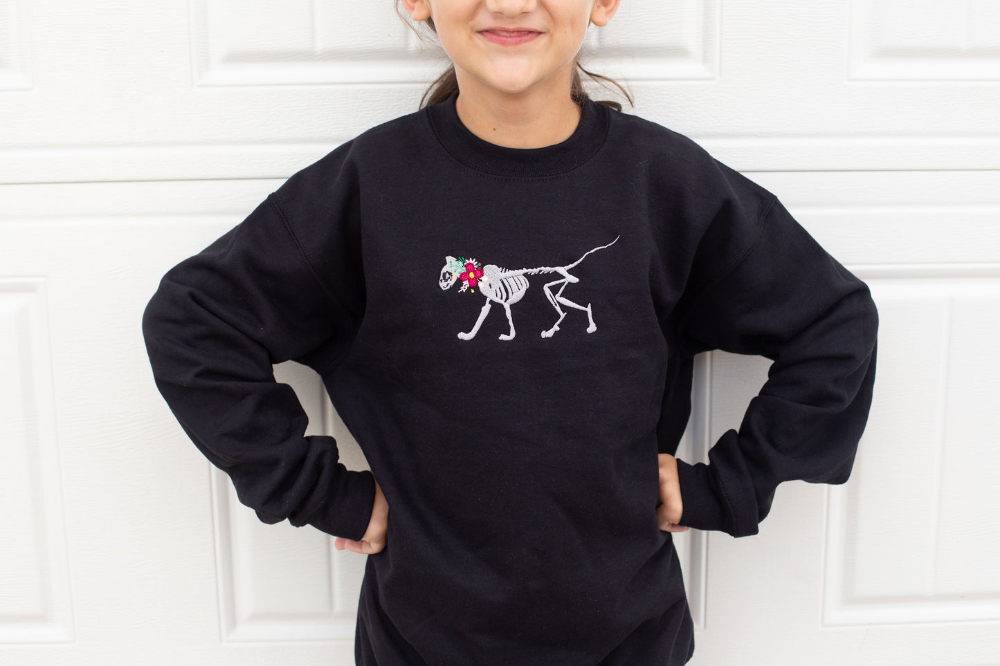 Kids Skelly Cat - Embroidered Crewneck Sweatshirt
