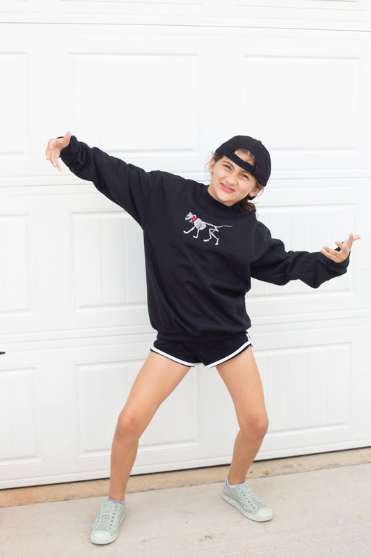 Kids Skelly Cat - Embroidered Crewneck Sweatshirt
