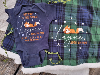 Custom Baby Announcement - Infant Short Sleeve Baby Bodysuit & Blanket