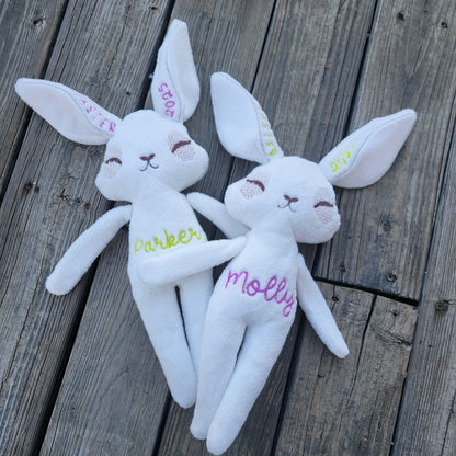 Custom Embroidered Bunny – Handmade Easter Plush