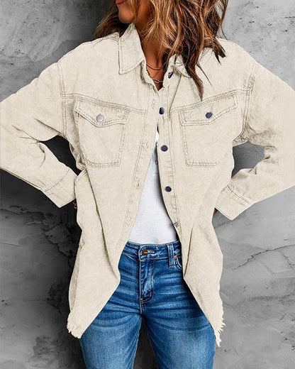 Oversized Button Up Frayed Hem Denim Jacket