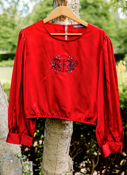 Embroidered Satin Pajama Set Getting Ready