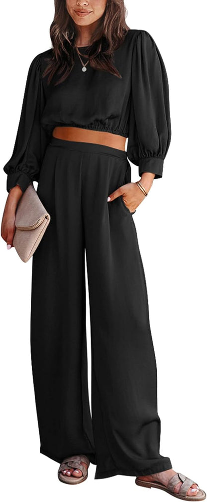 Crop Top with Long Flowy Balloon Sleeves