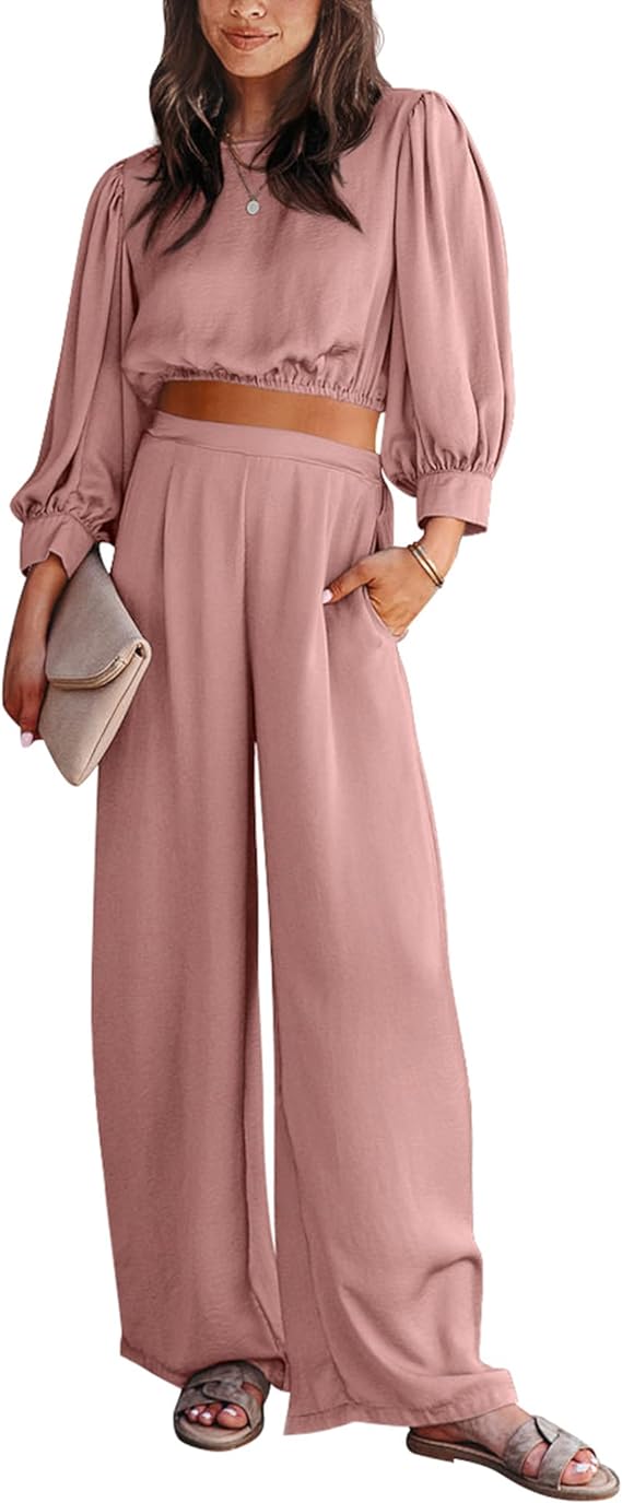 Crop Top with Long Flowy Balloon Sleeves