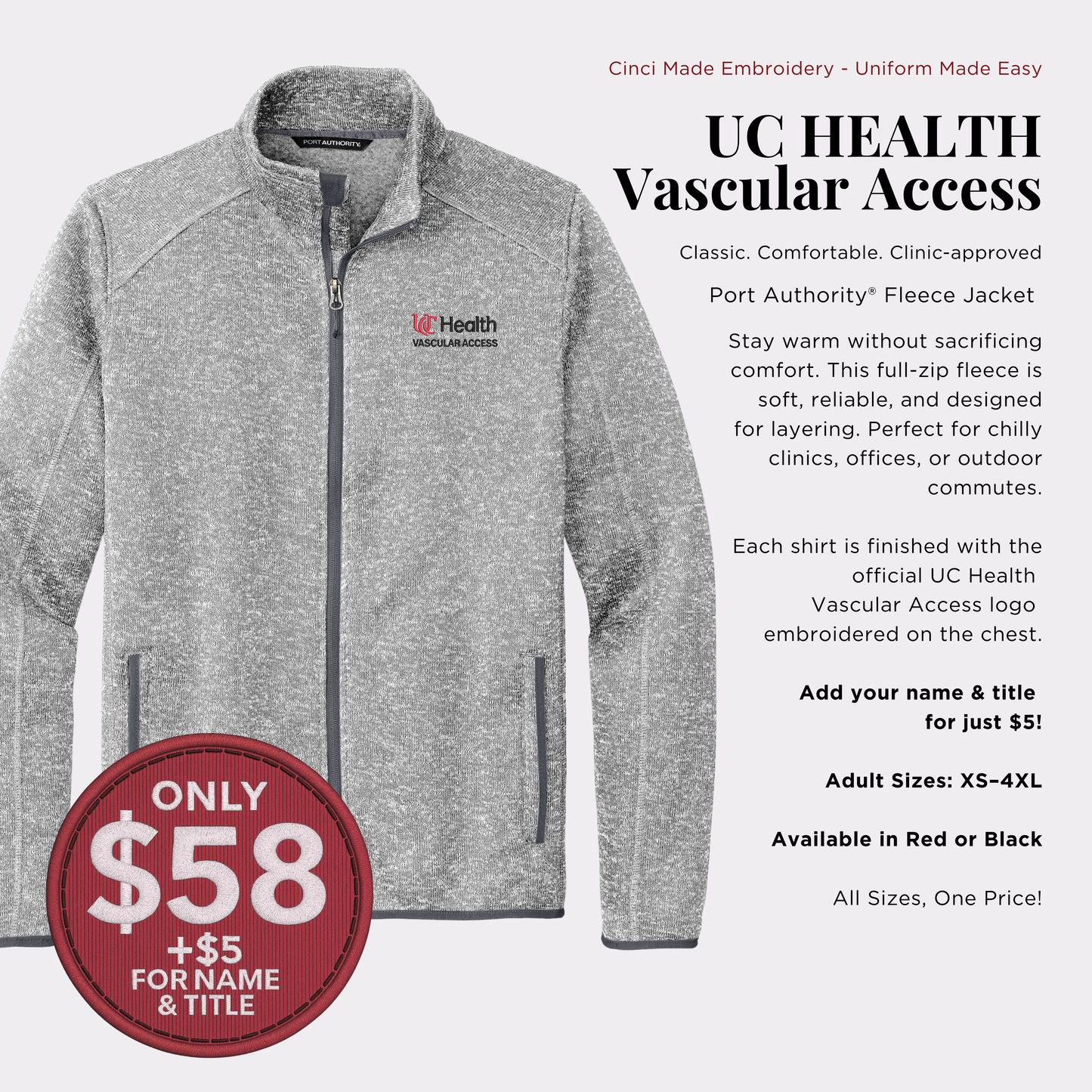 UC Health Vascular Access – Port Authority® Fleece Jacket (Full-Zip, F232)