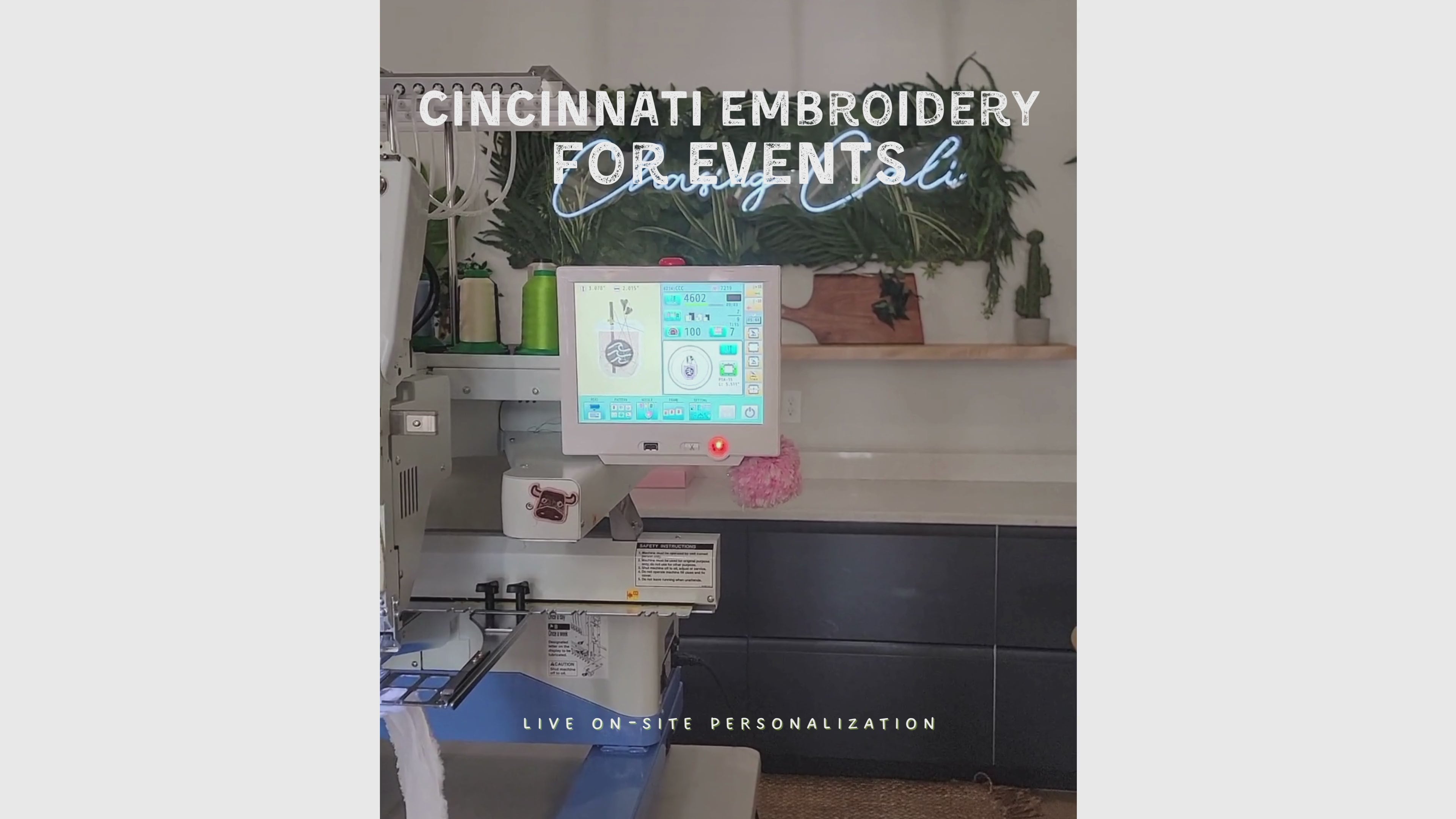 Load video: Cincinnati corporate embroidery activation featuring live on-site embroidery personalization for events, brand activations, and VIP experiences.