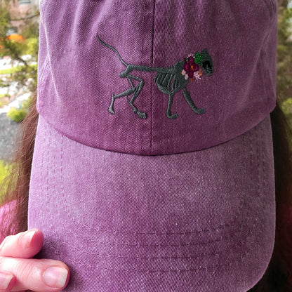 Skelly Cat - Embroidered Pigment-Dyed Cap