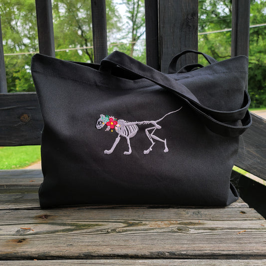 Skelly Cat - Embroidered Beach Wash Tote