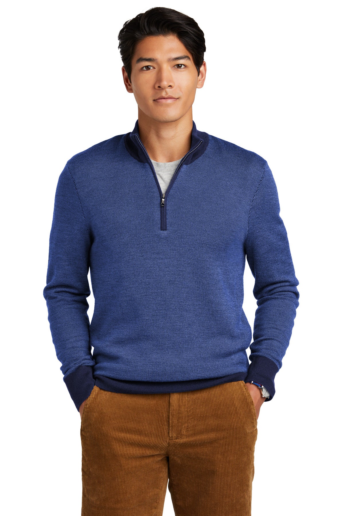 Brooks Brothers Washable Merino Birdseye 1/4-Zip Sweater BB18412