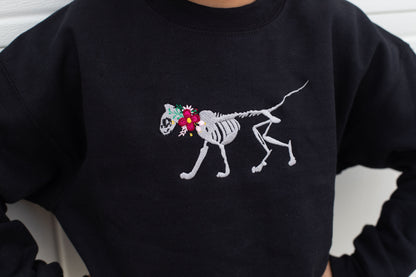 Kids Skelly Cat - Embroidered Crewneck Sweatshirt