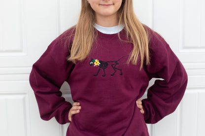 Black Skelly Cat - Embroidered Maroon Crewneck Sweatshirt