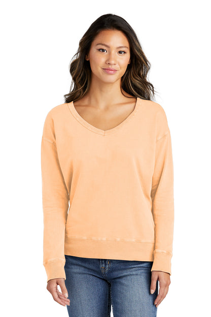 Port & Company Ladies Beach Wash Garment-Dyed V-Neck Sweatshirt LPC098V